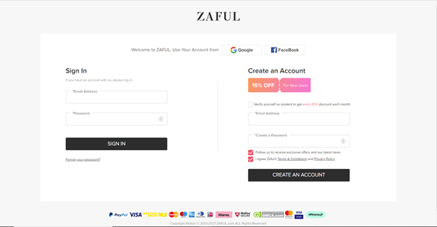 Zaful接入社交媒体登陆与支付