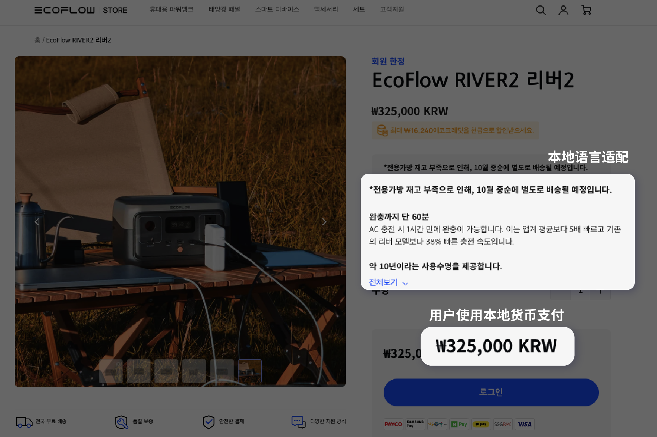 EcoFlow韩国站点的产品页面