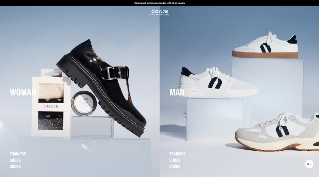 Odaje基于Shopify Plus的美国独立站首页运用大图、简约配色、简单清晰的导航 