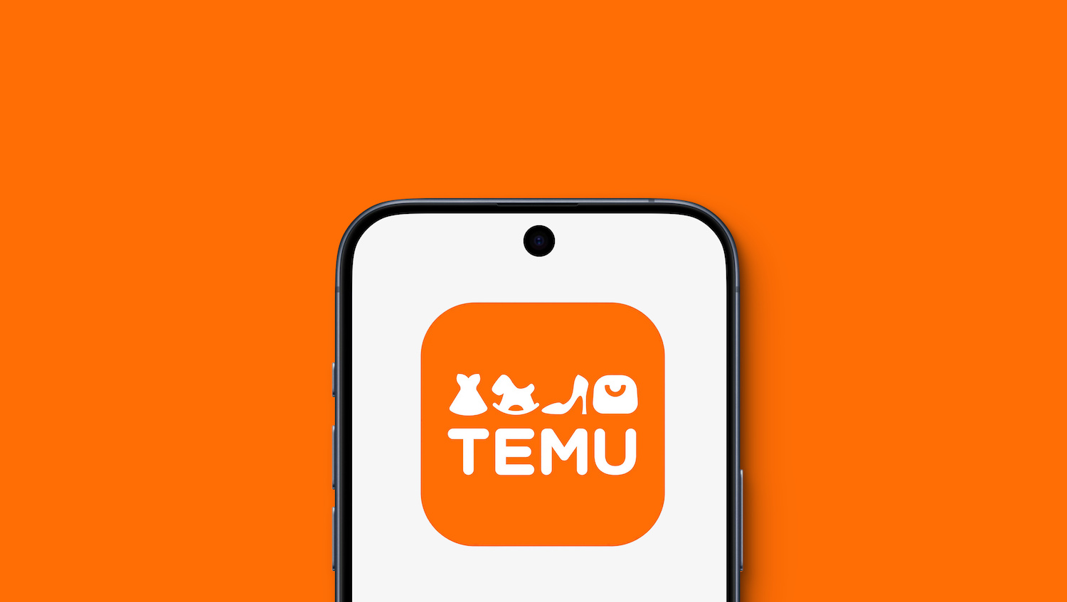 Temu Logo wird auf einem modernen Smartphone angezeigt, oranger Hintergrund, China, Shopping, E-Commerce, Sparen, Schnäppchen, shoppen, Discount, billig, günstig, Online-Marktplatz