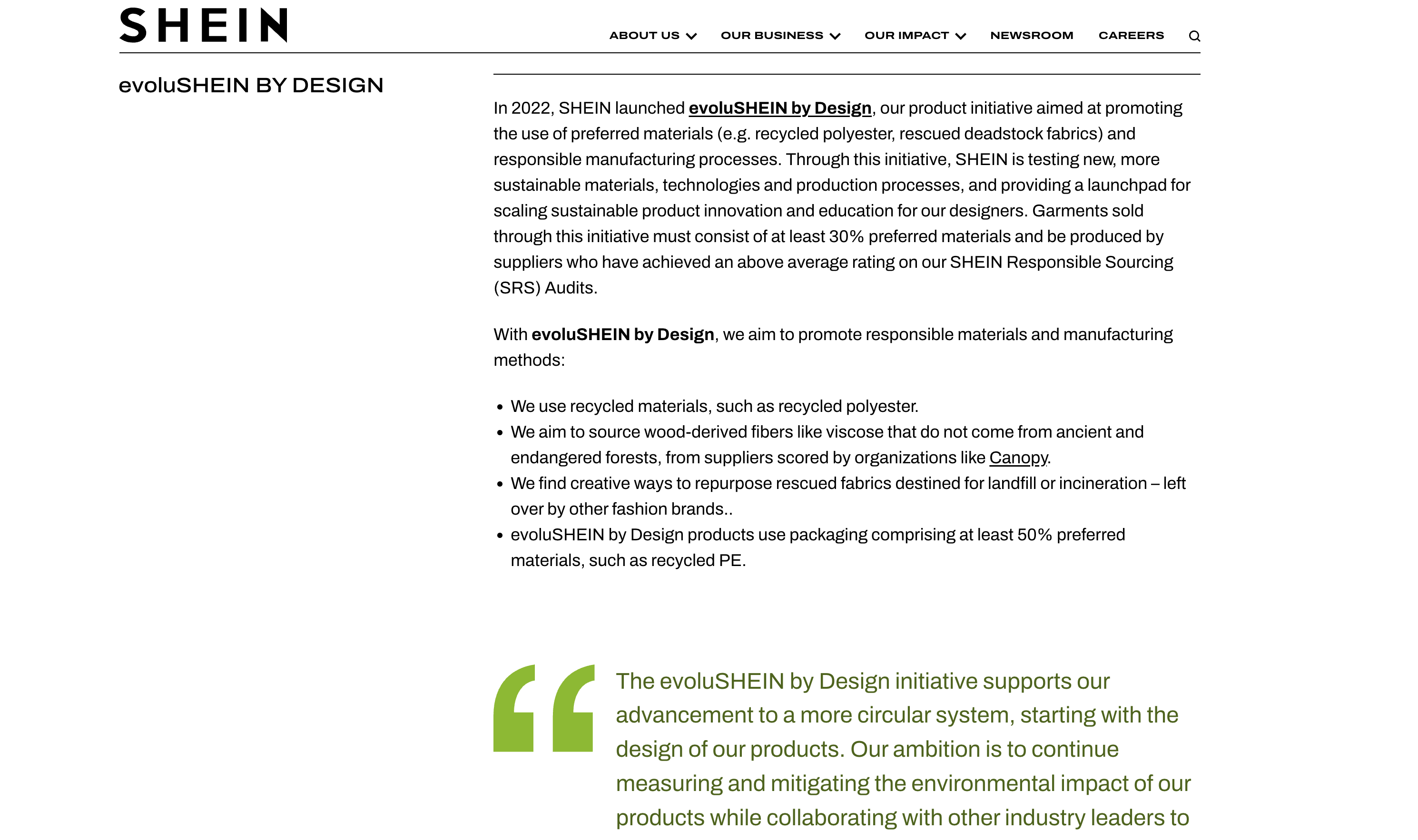 Shein官网表示使用可再生面料和其他环保举措