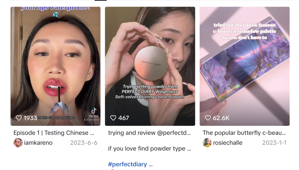 完美日记在TikTok和红人的合作视频形式多样