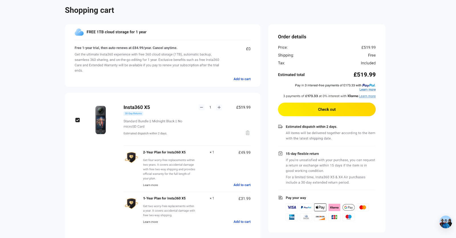 DJI大疆与PayPal / Klarna 的合作,支持分期/BNPL(先买后付),属于“支付方式规则 + 分期选项提示”的经典定制点。