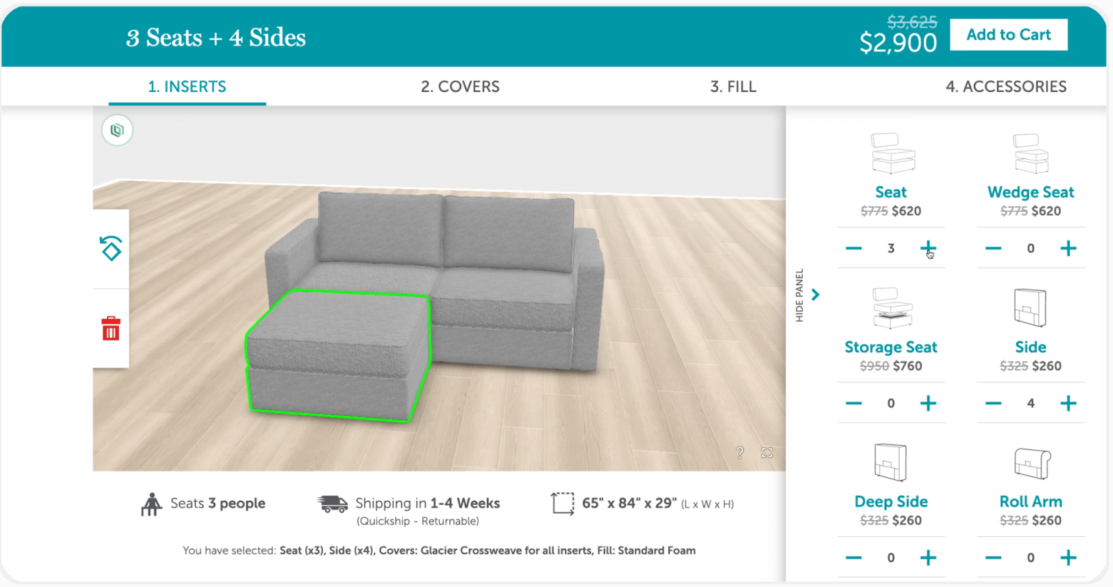 Lovesac 用3D配置展示模块化家具组合效果