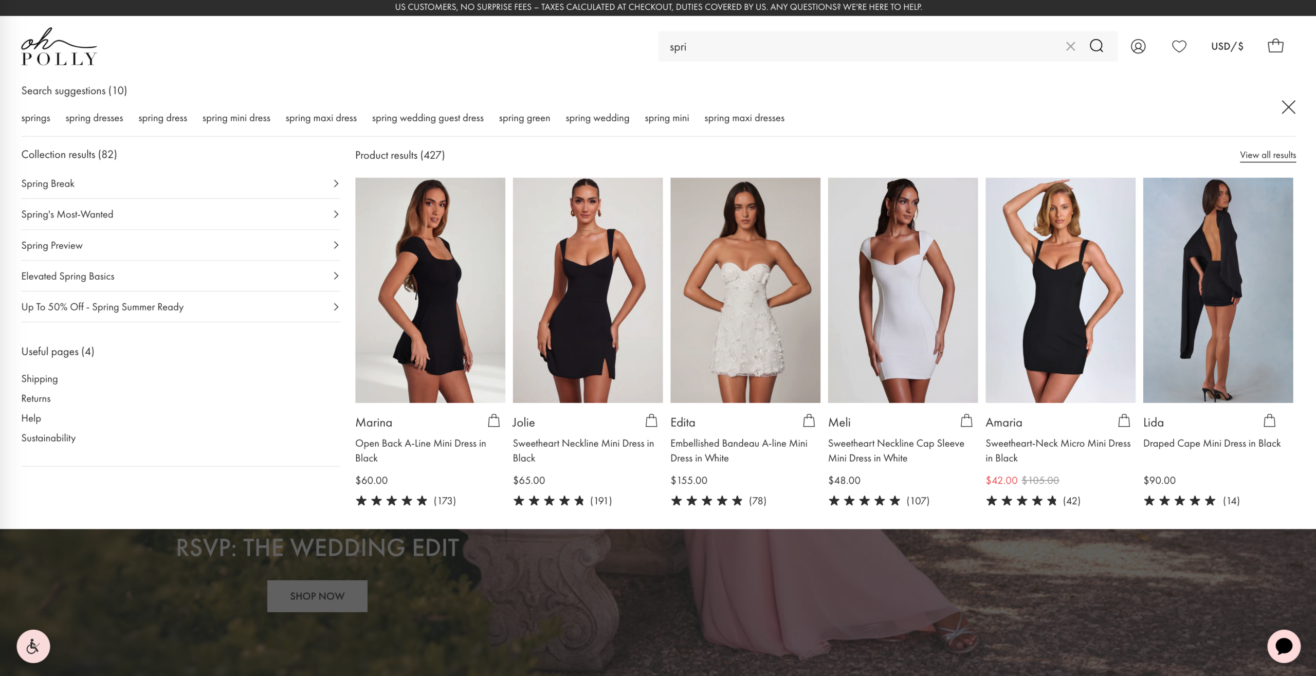 英国女装品牌 Oh Polly 在引入个性化搜索与推荐功能,用户输入的同时给出动态的推荐建议