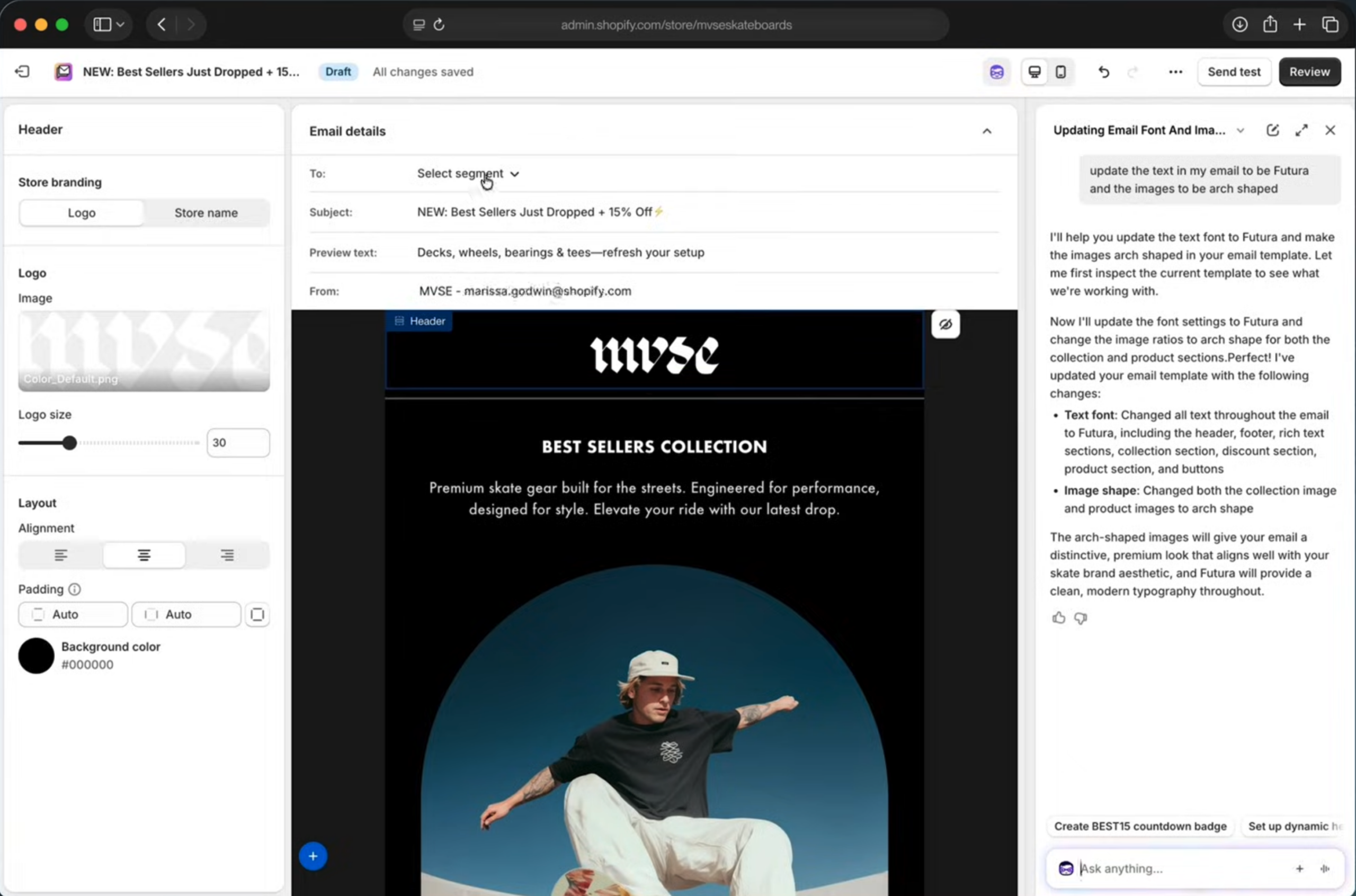 Shopify Sidekick AI 修改营销邮件模板并创建收件人分组